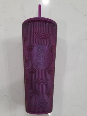 Starbucks Purple Glitter Ribbed Cold Cup with Straw